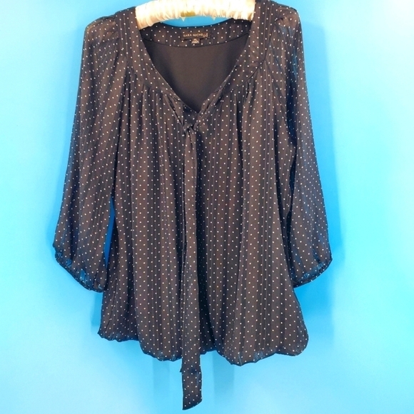 Sara Michelle Petite black polka dot blouse 3/4 sleeves PL - Picture 1 of 12